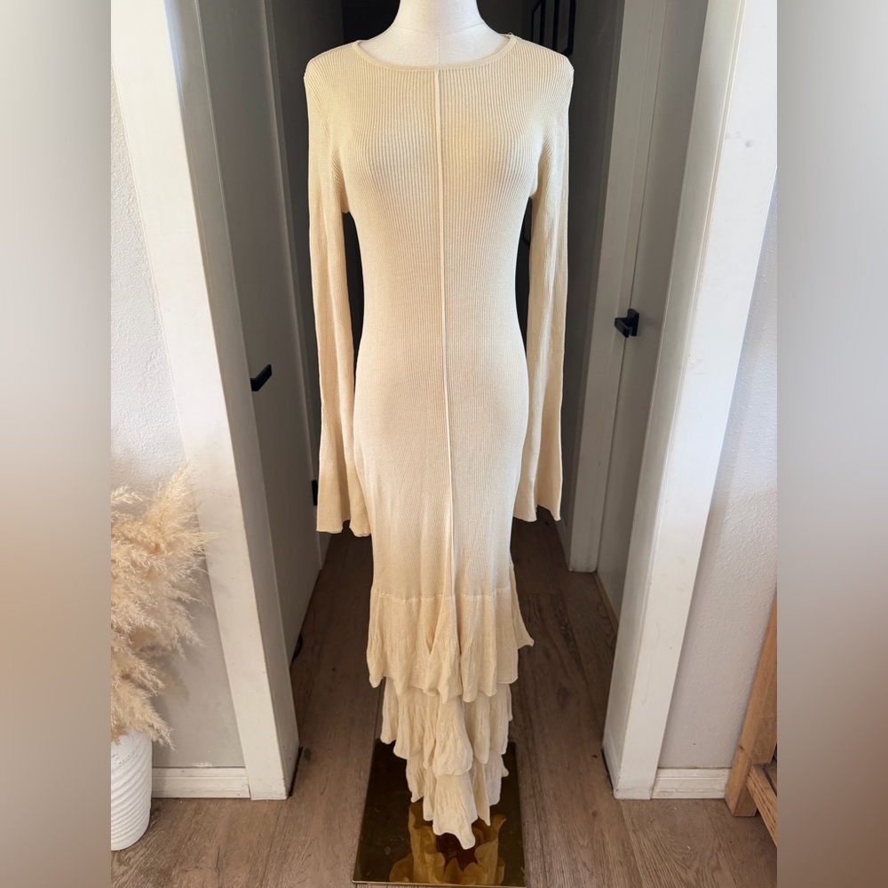 Commense Apricot Layered Ruffled Hem Knit Maxi Dress Sz M NWT - Picture 4 of 10